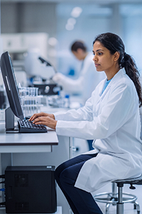 Researcher working at a lab computer